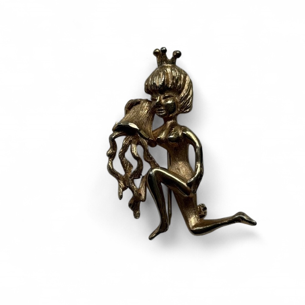 Vintage Gold Woman Holding Jellyfish Brooch